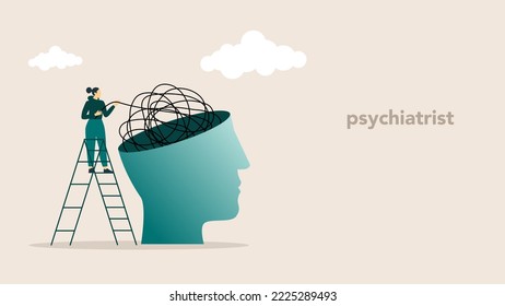 Psychology. Psychotherapy practice, psychological help, psychiatrist consulting patient. Modern flat cartoon style. Vector illustration.