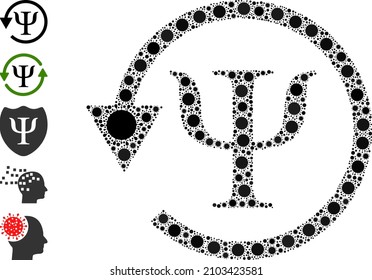 Psychology recovery mosaic icon. Vector collage is formed with random bacterium icons. Infection collage psychology recovery icon, and additional icons.