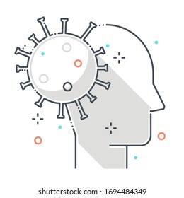 Psychology related color line vector icon, illustration. The icon is about mental health, corona virus, contamination, epidemic. The composition is infinitely scalable.