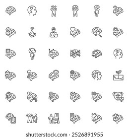 Psychology related line icons set. linear style symbols collection, outline signs pack. Mental health vector graphics. Set includes icons as human brain, psychologist, intelligence, neurology, stress