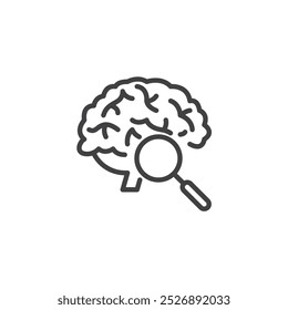 Psychology Research line icon. linear style sign for mobile concept and web design. Magnifying glass over a brain outline vector icon. Symbol, logo illustration. Vector graphics