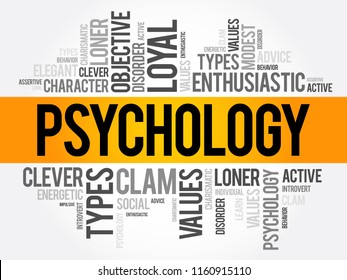 Psychology is the scientific study of mind and behavior, word cloud concept background