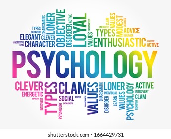 Psychology is the scientific study of mind and behavior, word cloud concept background