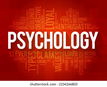 Psychology is the scientific study of mind and behavior, word cloud concept background