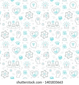 Psychology seamless pattern of gray-blue color. Psychology help linear icons. Flat design. Vector illustration