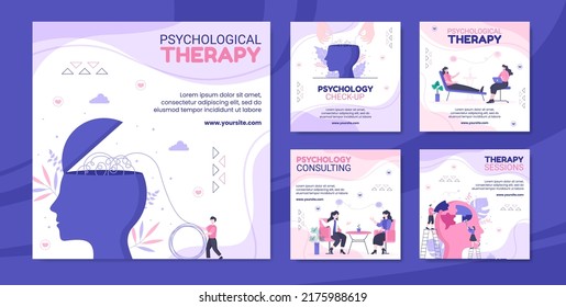 Psychology Social Media Post Template Flat Cartoon Background Vector Illustration