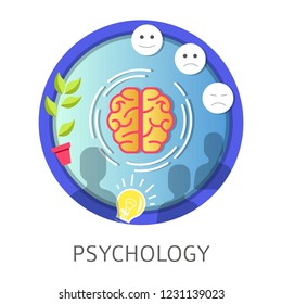 Psychology studies university discipline about human mind functioning and memory vector. Knowledge about mental processes and scientific experiments. Social and individual behavior college study
