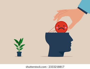 Psychology support. Therapist eliminate negative and depression from patient head. Vector illustration
