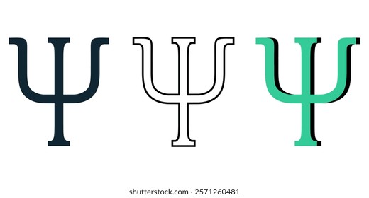 Psychology Symbol Psi Icon Vector Illustration - Minimalist Black and White Design of Greek Letter Psi Representing Psychology, Mind, and Mental Health Concepts