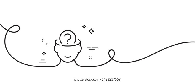 Psychology therapy line icon. Continuous one line with curl. Mental health sign. Brain question mark symbol. Psychology single outline ribbon. Loop curve pattern. Vector