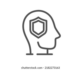 Psychology therapy line icon. Protect mental health sign. Brain care symbol. Quality design element. Linear style psychology icon. Editable stroke. Vector