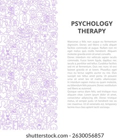 Psicologia Terapia Linha Padrão Conceito. Vetor Thin Contorno Mental Saúde Símbolos Lineares. Design do Mês da Consciência e Bem-estar. Fundo Branco.