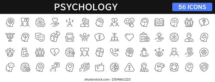 Conjunto de iconos de línea delgada de psicología. Símbolos de salud mental. Vector