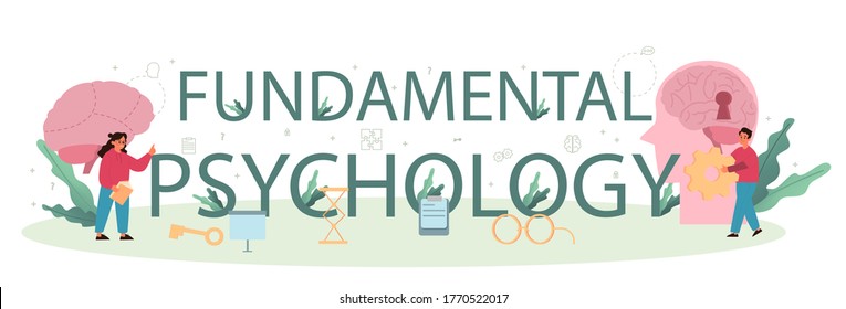 Concepto de cabecera tipográfica de psicología. Estudio de salud mental y emocional. Estudiar la mente y el comportamiento del ser humano. Ilustración vectorial plana aislada