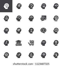 Psychology vector icons set, modern solid symbol collection, filled style pictogram pack. Signs, logo illustration. Set includes icons as Creativity, Solution, Confusion, Human Head, Mind, Brain