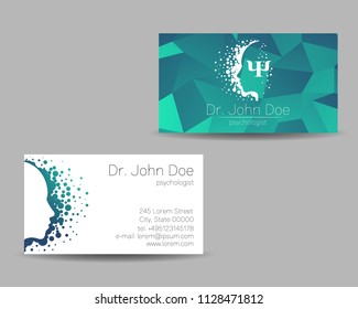 Psychology vector visit card. Modern Sign. Creative style. Design concept. Brand company. Green color isolated on grey background. Symbol for web, print. visiting personal set