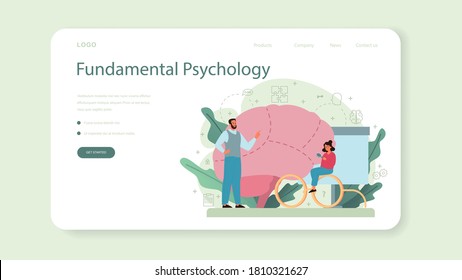 Psychology web banner or landing page. Mental and emotional health studying. Studying of the mind and behavior of human. Isolated flat vector illustration