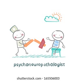 psychoneuropathologist  with a broken hammer after checking the patient's nerves