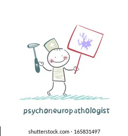 psychoneuropathologist  is drawn with a poster where the nerve cell