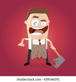 Psychopath With Bloody Hatchet And Apron