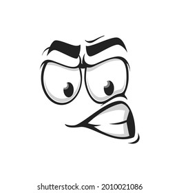 Psychopath or maniac grumpy avatar isolated emoticon with curved toothy smile. Vector mischievous face in bad mood, suspicious smile. Wicked popped-eyed face with curved mouth, angry emoticon