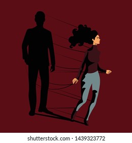 Psychopathology - Mental Health Disorder - Dependant Personality Disorder - woman tied by wires in the shadow of a man