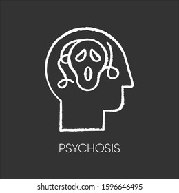 Psychosis chalk icon. Paranoid and scared person. Confused mind. Fear. Phobia and anxiety. Schizophrenia. Depression and stress. Mental disorder. Psychiatry. Isolated vector chalkboard illustration