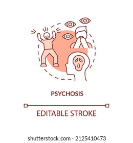 Psychosis terracotta concept icon. Teenager mental disorder abstract idea thin line illustration. Psychotic episodes. Isolated outline drawing. Editable stroke. Arial, Myriad Pro-Bold fonts used