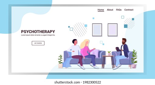 psychotherapist consulting young family couple patients during psychotherapy session mental health