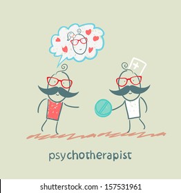 psychotherapist  gives the patient a pill