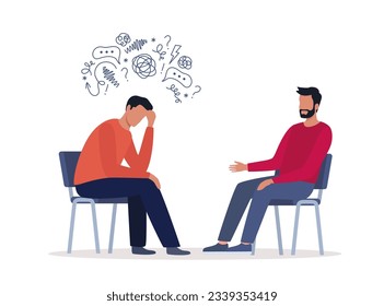 Psychotherapist has an Individual session with her patient. Talk therapy concept. Vector illustration