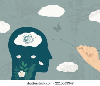 Psychotherapist helping to remove negative thoughts. Mental health. Vector