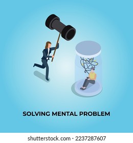 Psychotherapist helps client with mental problems isometric 3d vector illustration concept for banner, website, illustration, landing page, flyer, etc.