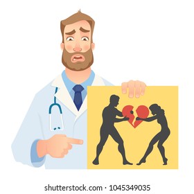 Psychotherapist holding banner. Psychotherapist doctor with clipboard. Vector illustration.