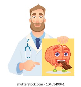 Psychotherapist holding banner. Psychotherapist doctor with clipboard. Vector illustration.