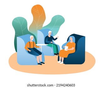 Psychotherapist listening to a old lgbtq couple, flat vector stock illustration with Diversity in mental Therapy