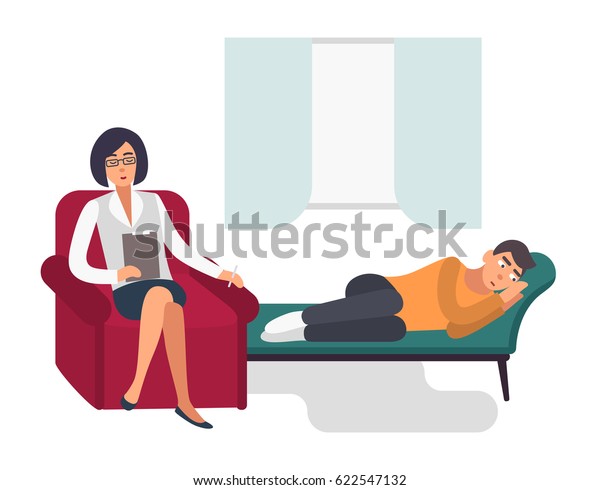 Psychotherapy Concept Patient Man Psychologist Colorful Stock Vector ...