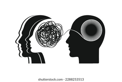 The psychotherapy concept is portrayed through the silhouette of two human heads, representing the healing of mental health through psychotherapy sessions.