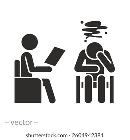 psychotherapy concept, psychologist icon, patient at the doctor's office, mental personality problem, flat vector illustration