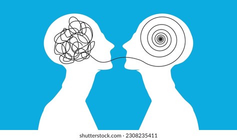 Psychotherapy concept with two human head silhouette. Therapist and patient. Vector illustration for psychologist blog or social media post