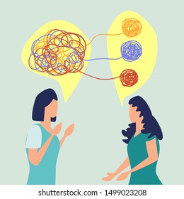 Psychotherapy concept with woman doctor and lady patient crying, illustration