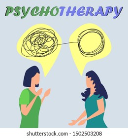 Psychotherapy concept with woman doctor and lady patient crying, illustration