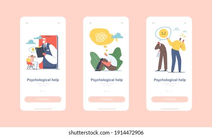 Psychotherapy Helpline, Online Consultation Mobile App Page Onboard Screen Template. Doctor Psychologist Character on Mobile Screen has Distant Appointment Concept. Cartoon People Vector Illustration