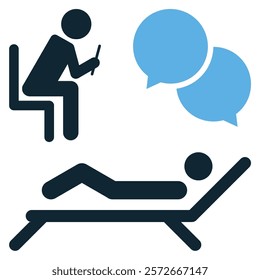 Psychotherapy Icon Vector, A clean and professional design showing a therapist and patient in a counseling session. Perfect for mental health services, therapy centers, and healthcare illustrations.