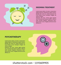 Psychotherapy and insomnia treatment flyer templates in flat style.