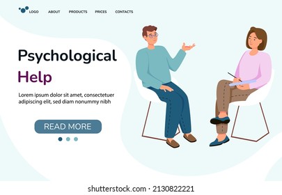 Plantilla de la página de inicio de la psicoterapia. Diseño de banners web de ayuda psicológica vectorial. Apoyo a la página web de psicoterapia e ilustración de la sesión