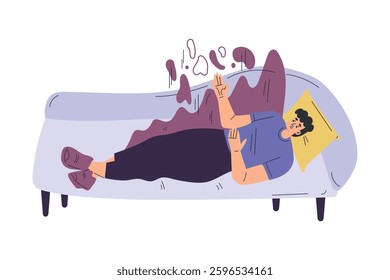 Psychotherapy with Man Lying on Sofa Having Mental Therapy Session Vector Illustration