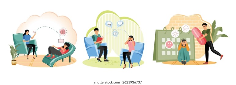 Psychotherapy. mental health therapy highlighting interaction between therapist and patient. Mental health counseling session with a counselor. emotional support with a comforting presence.