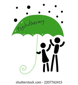 Psychotherapy online, Mental Health Awareness Week, Concept of support and aid for people under stress and depression over online services. Vector doodle icon.