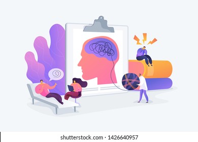 Psychotherapy practice, psychiatrist consulting patient. Mental disorder treatment. Psychologist service, private counseling, family psychology concept. Vector isolated concept creative illustration